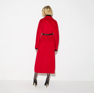 Coat in double cloth with belt