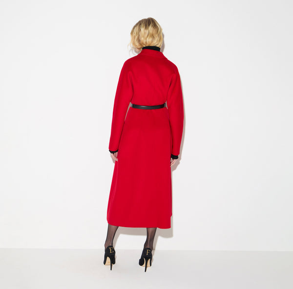 Coat in double cloth with belt