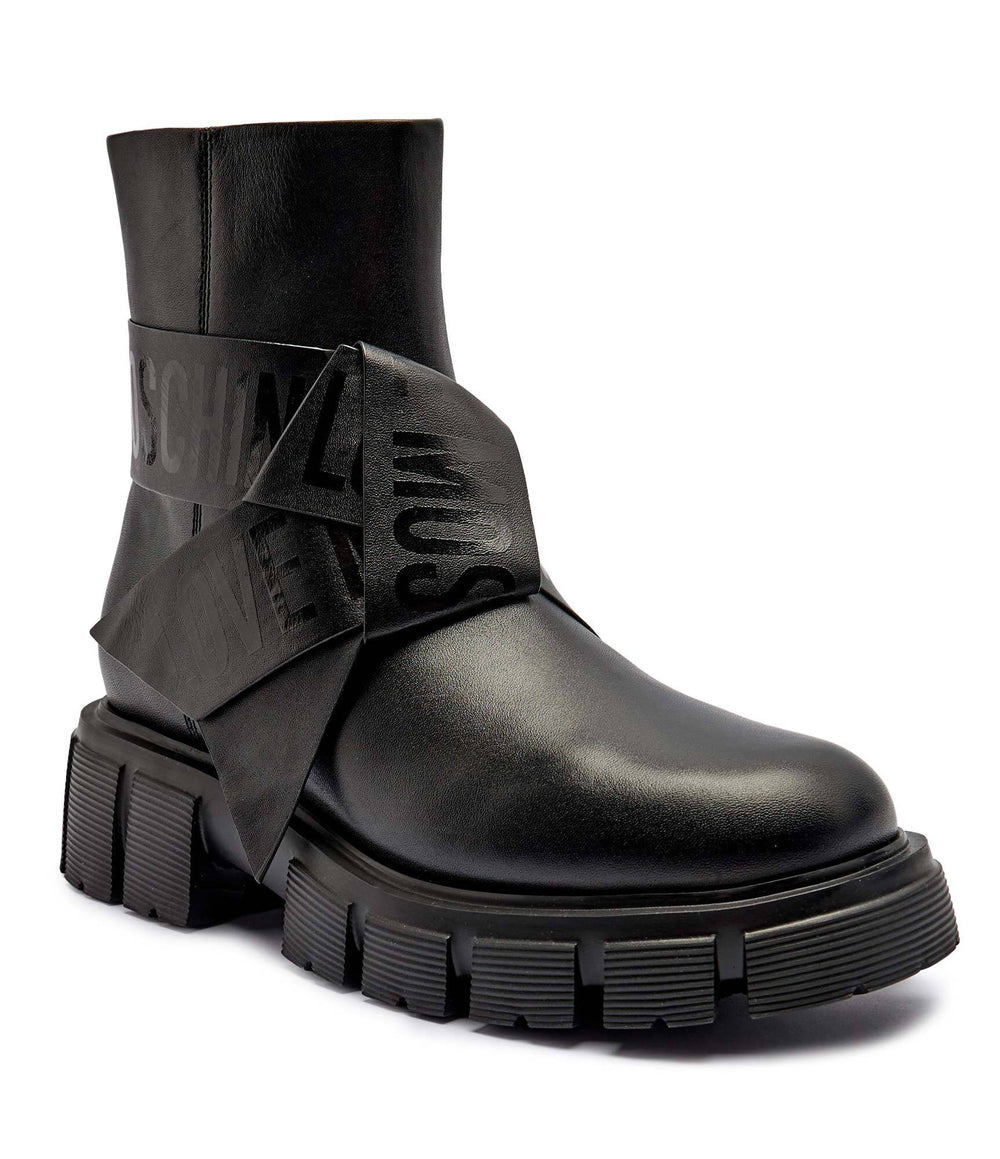 Leather ankle boots on a platform