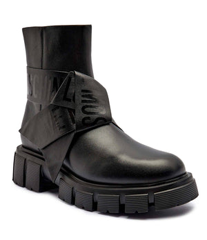 Leather ankle boots on a platform