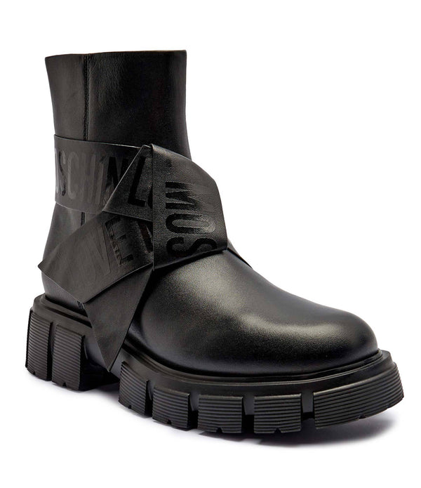 Leather ankle boots on a platform