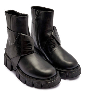 Leather ankle boots on a platform