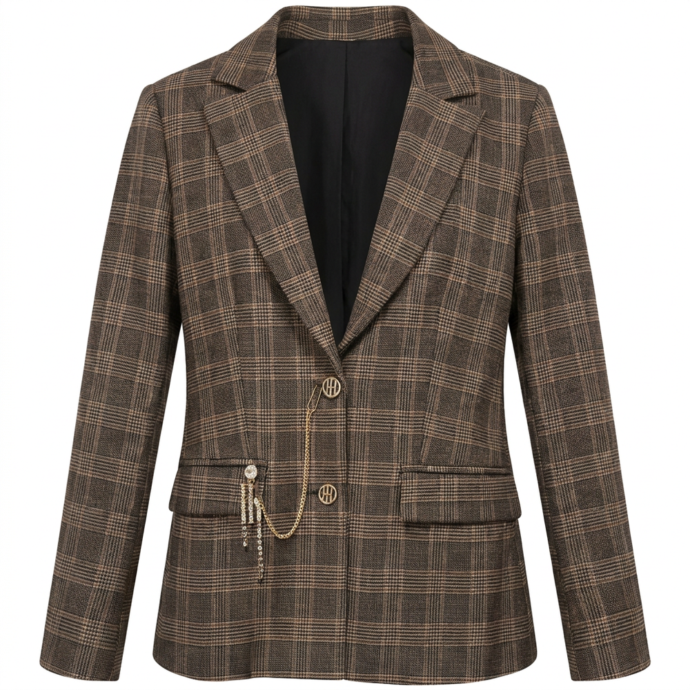 Blazer jacket regular fit made in Prince of Wales fabric