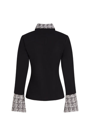 TRIČKO KARL LAGERFELD LONG SLEEVE FABRIC MIX POLO BLACK-BW E TOWER BOUCLE