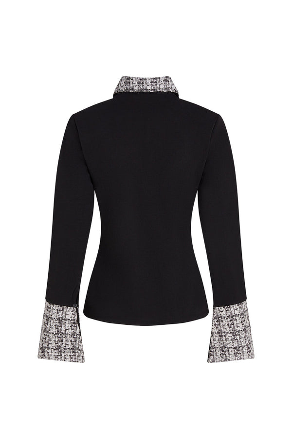 TRIČKO KARL LAGERFELD LONG SLEEVE FABRIC MIX POLO BLACK-BW E TOWER BOUCLE
