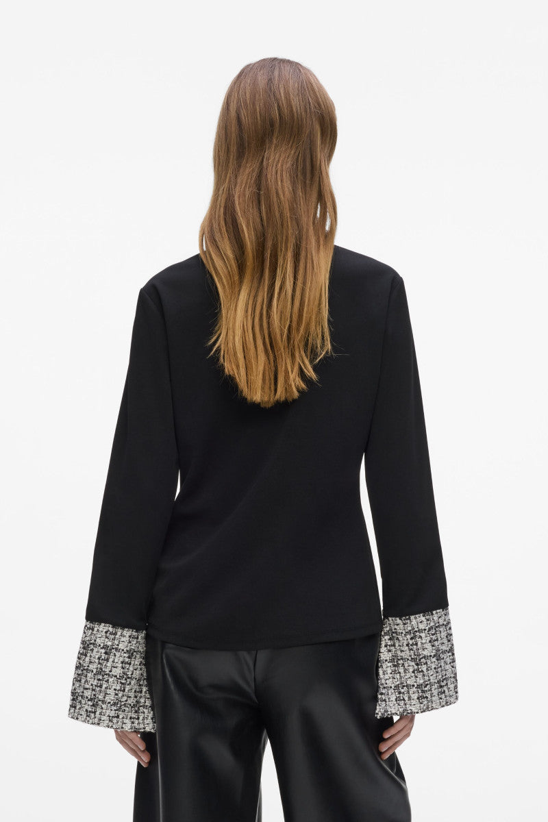 TRIČKO KARL LAGERFELD LONG SLEEVE FABRIC MIX POLO BLACK-BW E TOWER BOUCLE