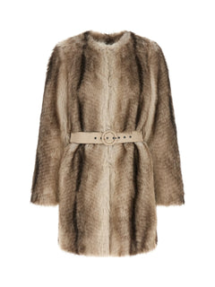 TWINSET Belted Faux Fur Coat