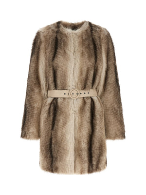 TWINSET Belted Faux Fur Coat