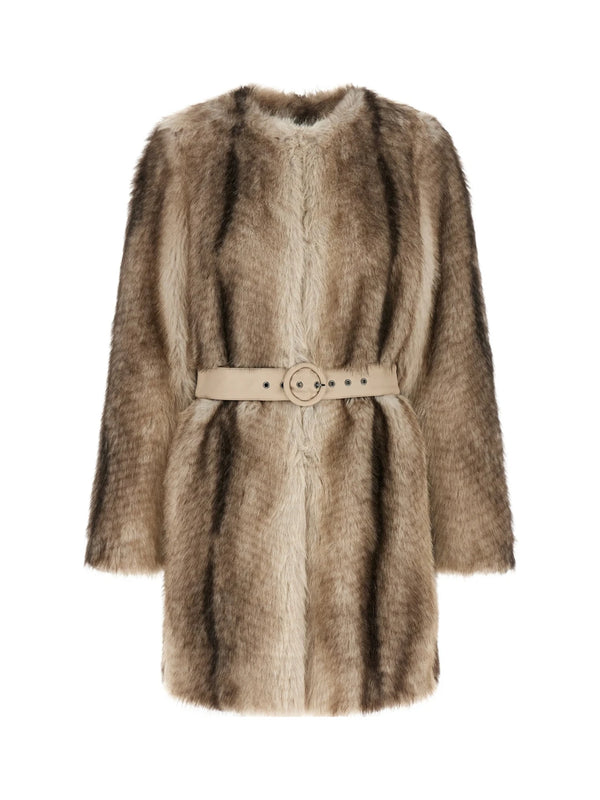 TWINSET Belted Faux Fur Coat